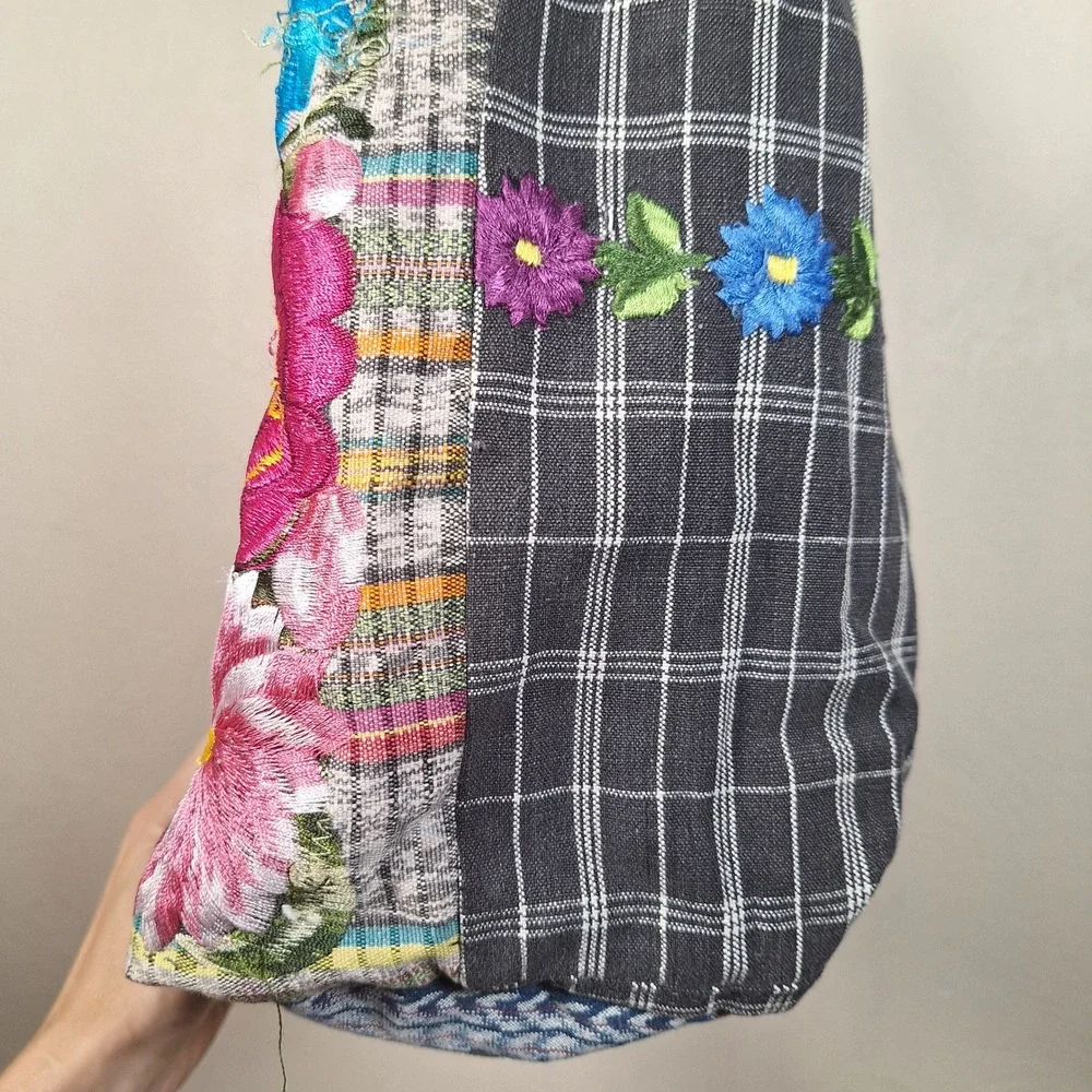 Y2K Baja Festival Hobo Hippie Bag Embroidered Southwestern Aztec Floral Flowers